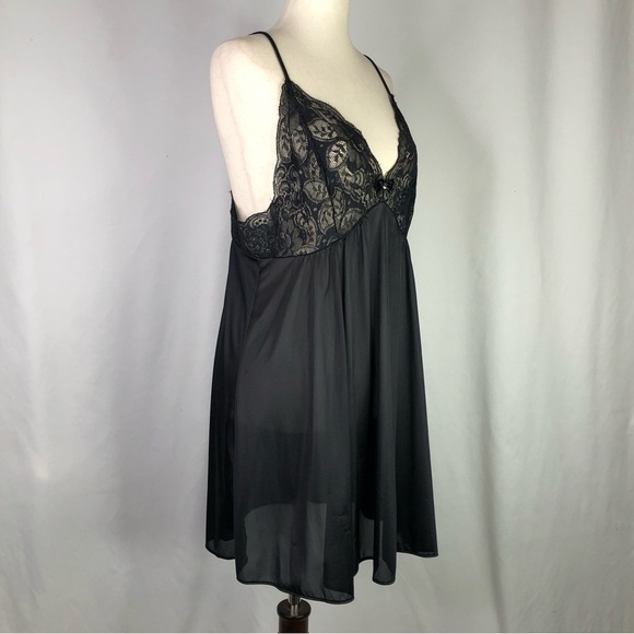 Vintage Shadowline black sheer short slip lace bodice made in USA glam sissy S - Picture 10 of 10